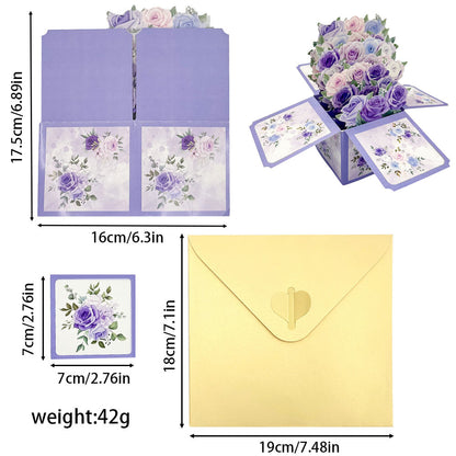 3D Flower Pop Up Box Card, Floral Explosion Box Greeting Card with Envelope