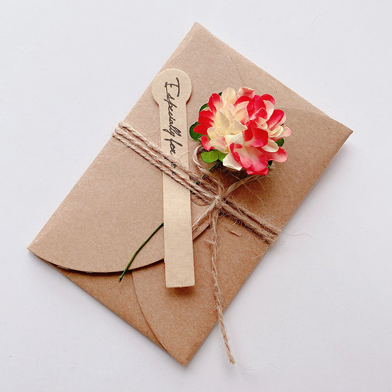 Kraft Floral Blank Note Card, Greeting Cards with Envelope, Artificial Flower, Twine & Seal Sticker