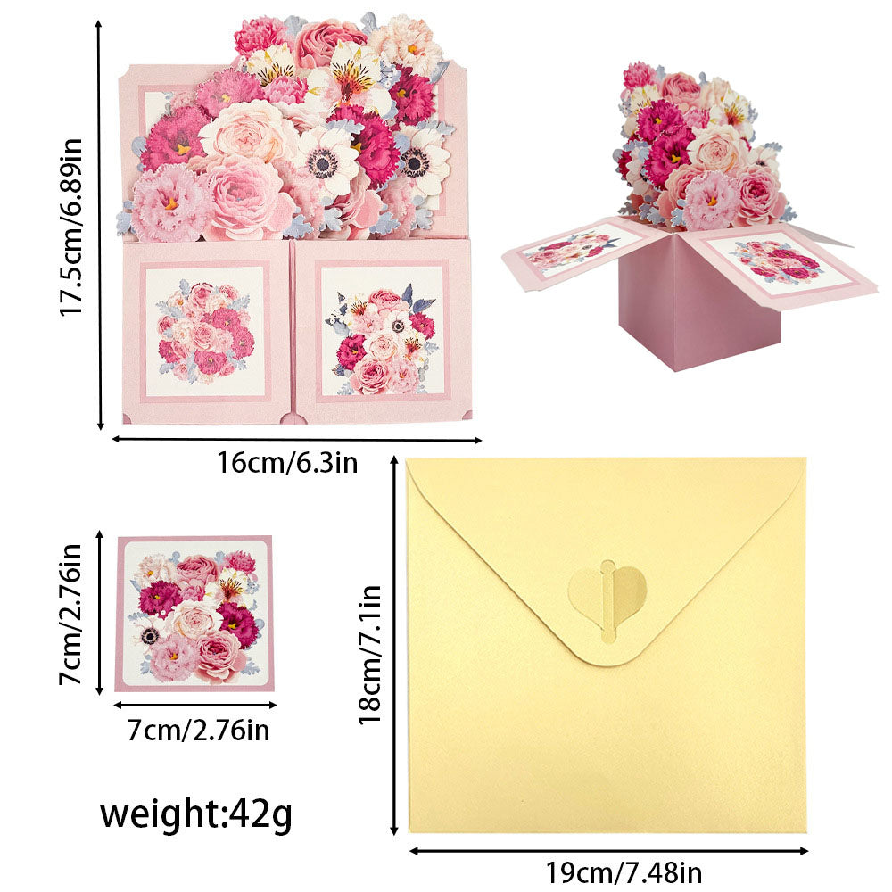 3D Flower Pop Up Box Card, Floral Explosion Box Greeting Card with Envelope
