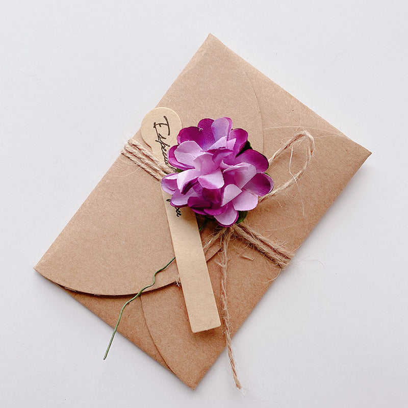 Kraft Floral Blank Note Card, Greeting Cards with Envelope, Artificial Flower, Twine & Seal Sticker