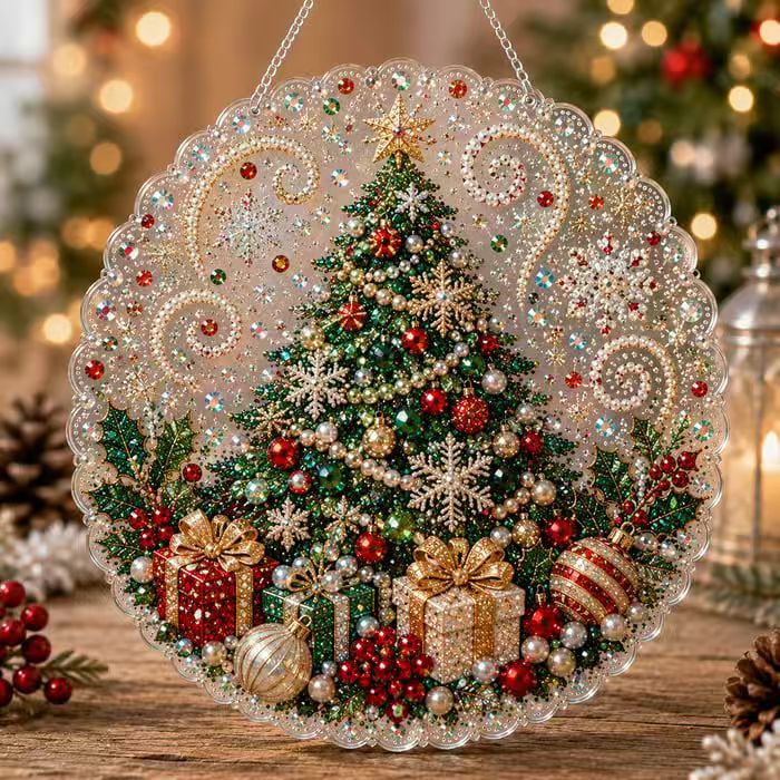 Mini Christmas Tree Acrylic Door Wall Hanging Decor