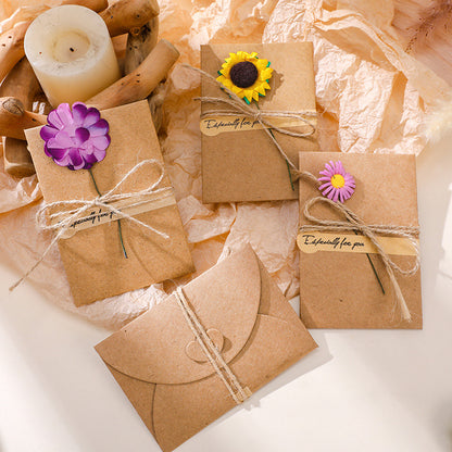 Vintage mini kraft floral note cards styled scene for gift wrapping and handwritten messages