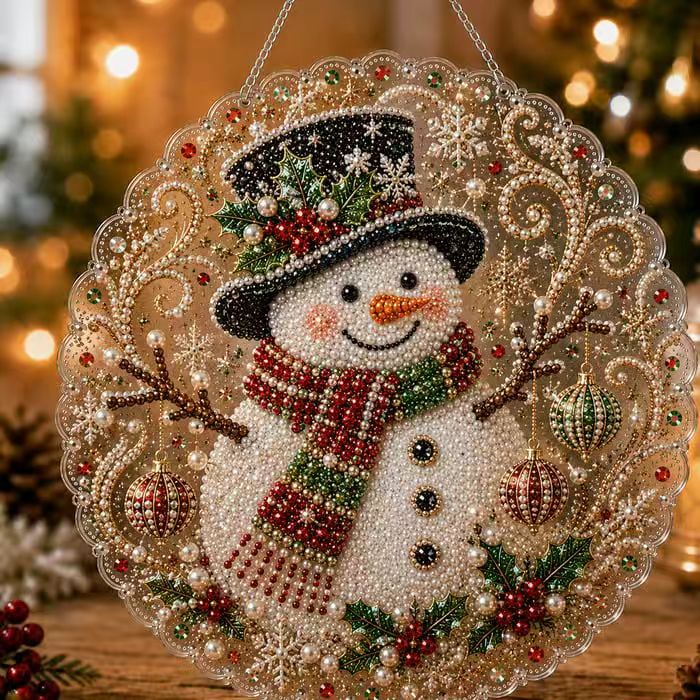 Winter Snowman Round Acrylic Christmas Hanging Sign