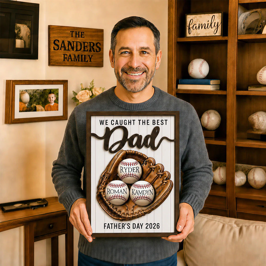 Mixed baseball & softball personalized dad wooden sign father’s day gift
