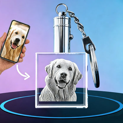 Personalized Square Cube Crystal Urn Keychain Custom 3D Photo Dog Pet Loss Memorial Keepsake