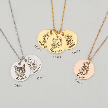 Stackable multi-disc custom portrait necklace, layered engraved pet & human photo charms for keepsake