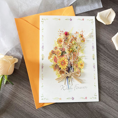 Sunflower dried flower note card with orange envelope