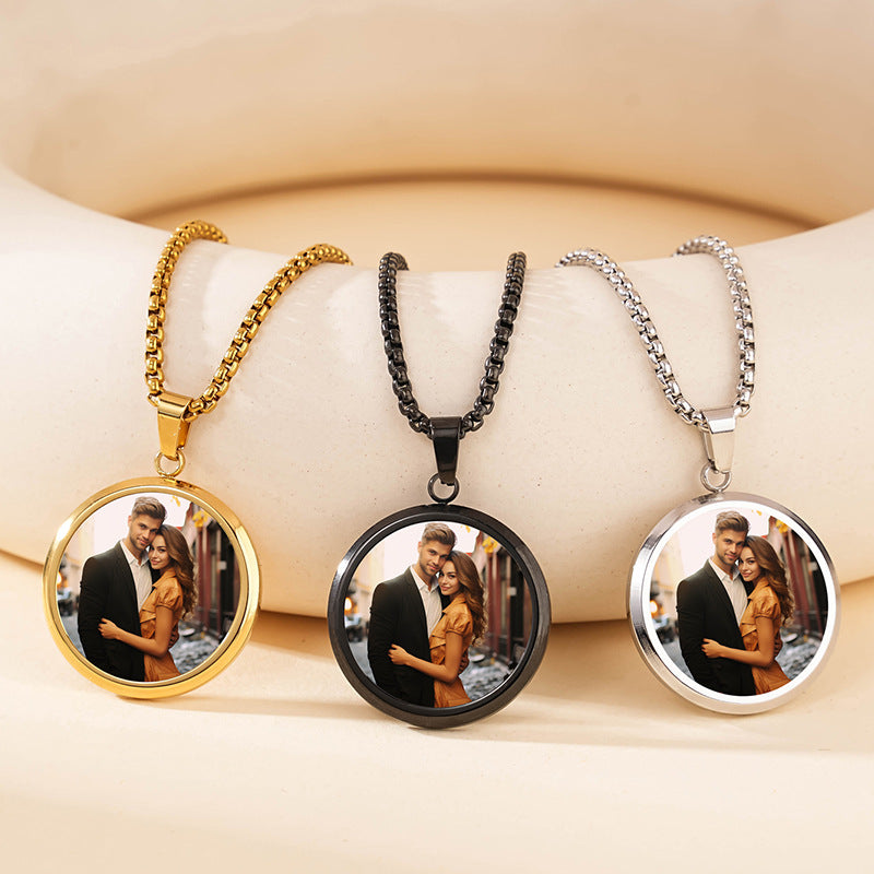 3pcs black gold silver round thermochromic hidden photo necklace set for couple matching
1-3