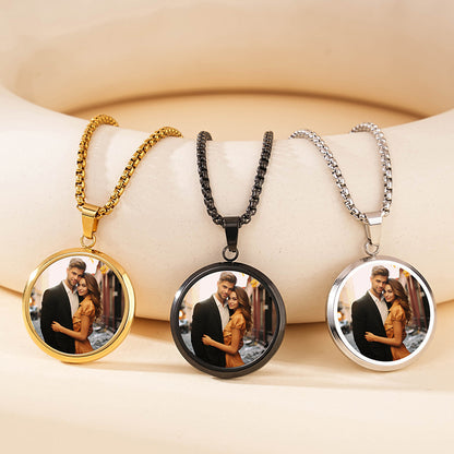 3pcs black gold silver round thermochromic hidden photo necklace set for couple matching
1-3