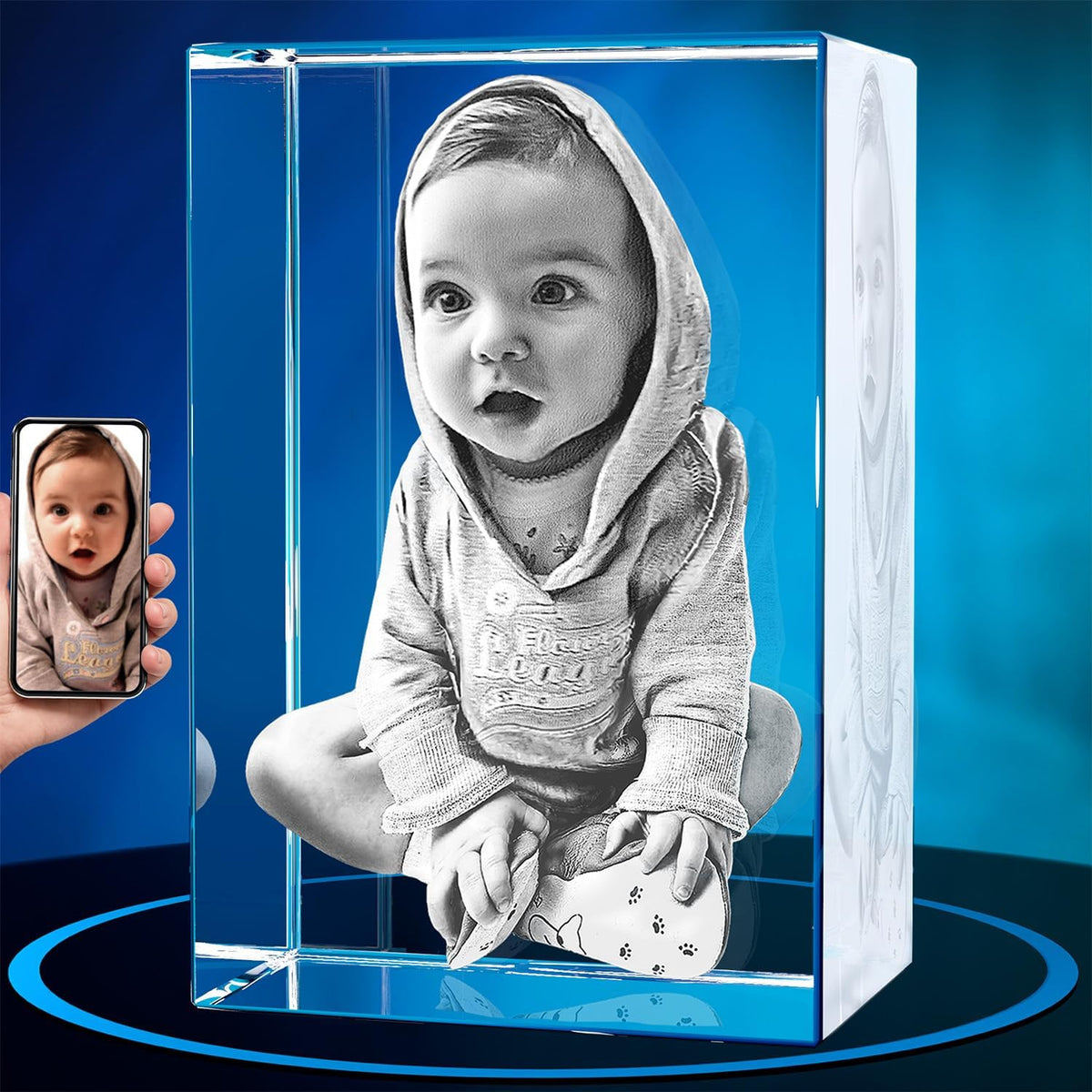 Custom baby portrait upload photo 3D engraved crystal cube