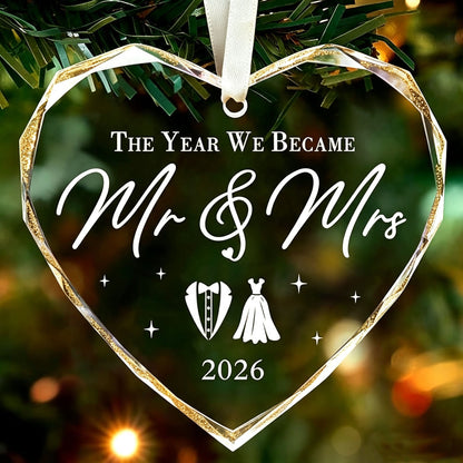 Wedding symbols heart crystal newlywed Christmas ornament