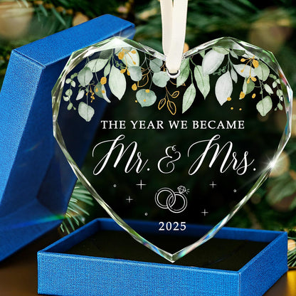 Personalized heart wedding ornament presented in gift box