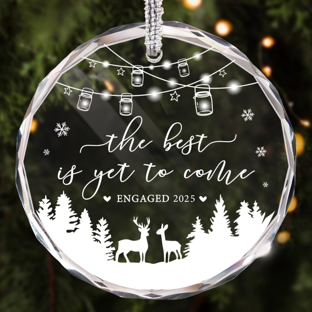 Winter woodland round newlywed crystal hanging ornament