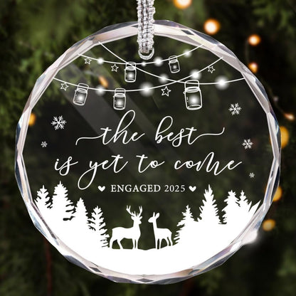 Winter woodland round newlywed crystal hanging ornament