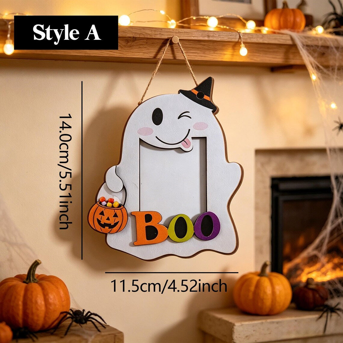 Witch hat ghost wooden picture frame