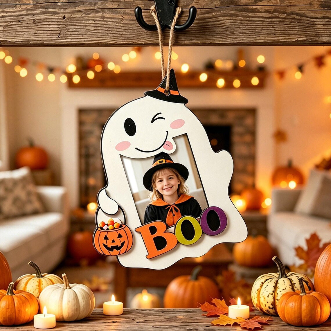 Witch ghost photo frame Halloween tree