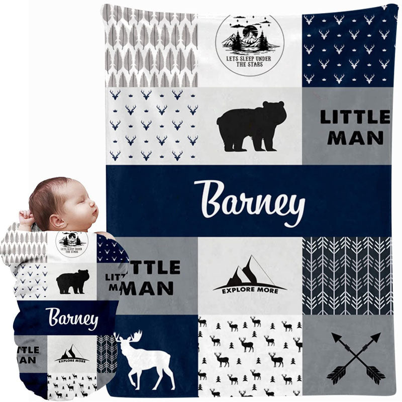 Neutral woodland animal personalized baby blanket custom monogram fleece throw perfect baby shower gift for baby boy nursery bedding